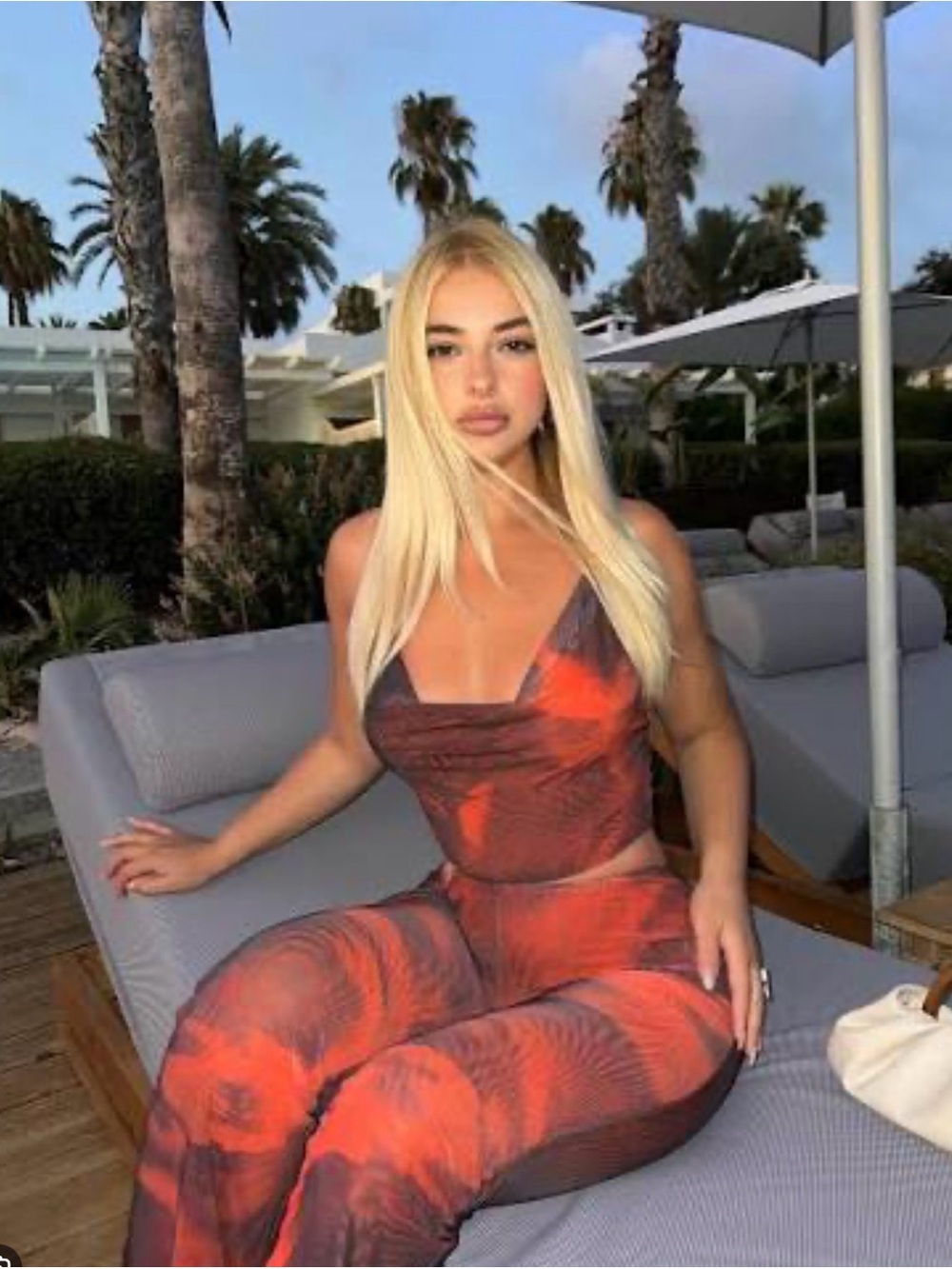 Fashion Nova Red Tie-Dye Halter Jumpsuit “in your head mesh jumpsuit”